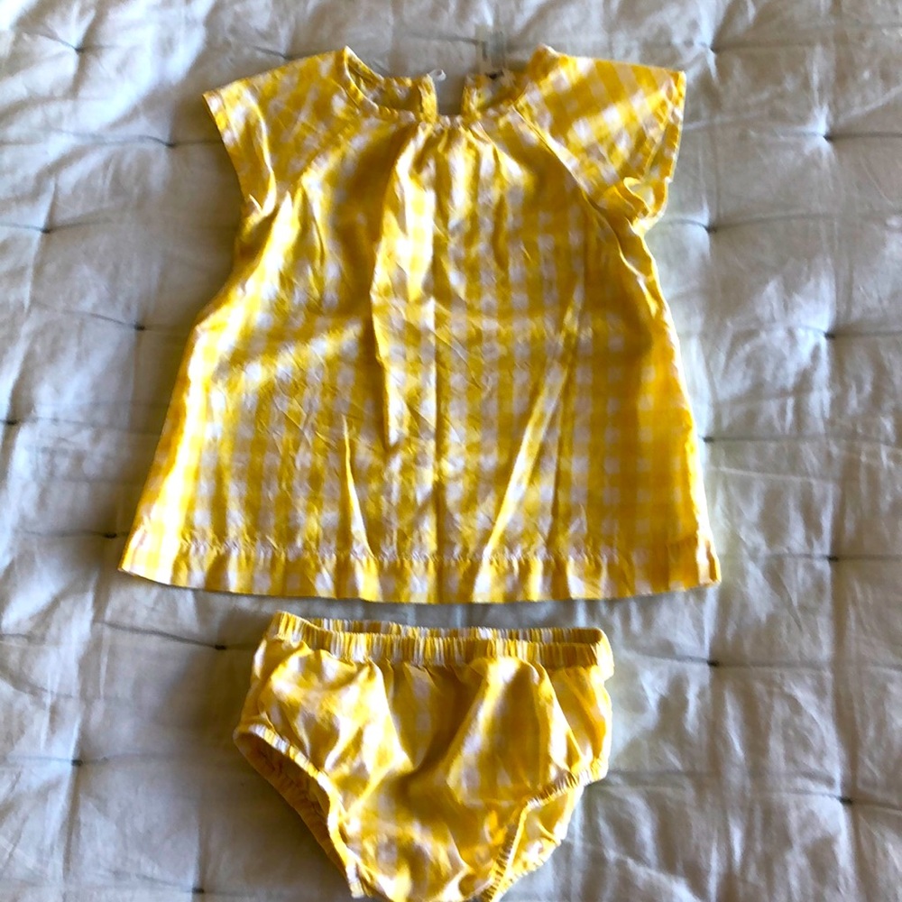 Yellow gingham shirt and bloomer set